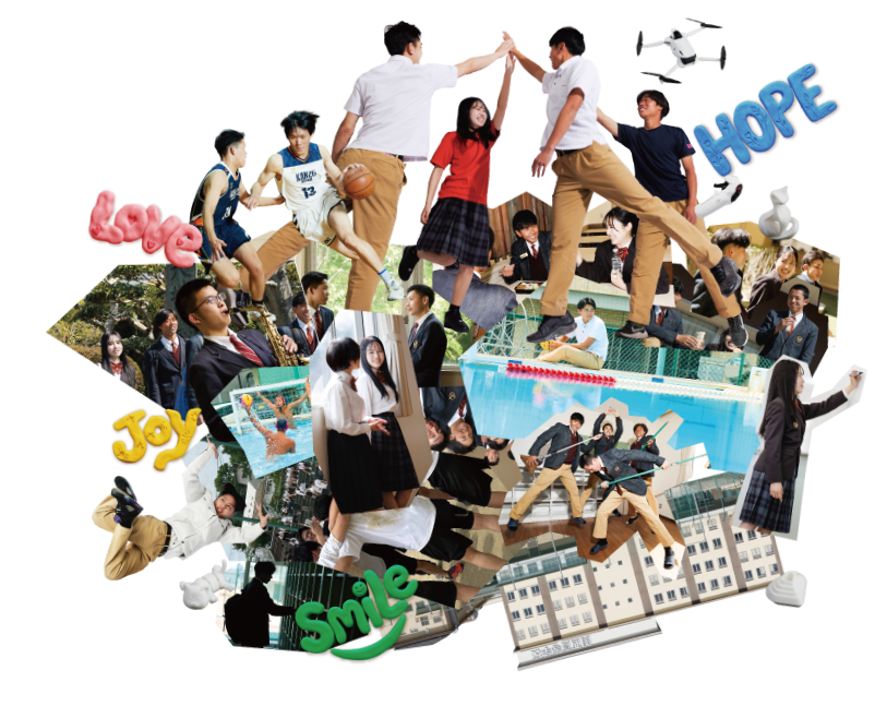 部活動や学校生活のさまざまな場面を集めたコラージュ写真