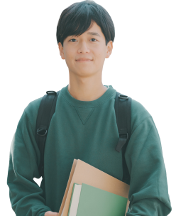 教科書を抱えた男子生徒の写真